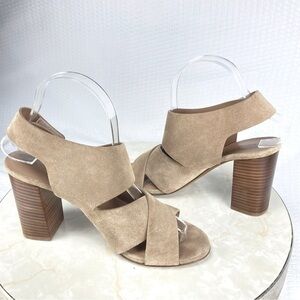Vince Tan Suede Block Heel Sandals